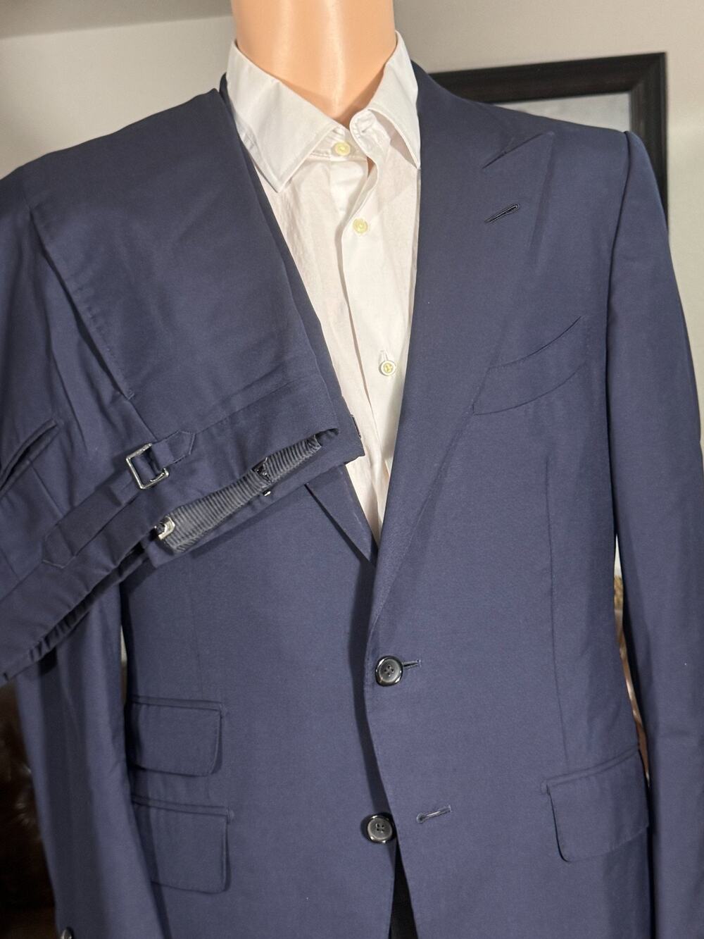 Tom Ford Navy Blue Peak Lapel 2pc Suit 50R 40R US 34x30 Trousers Wool O'Connor